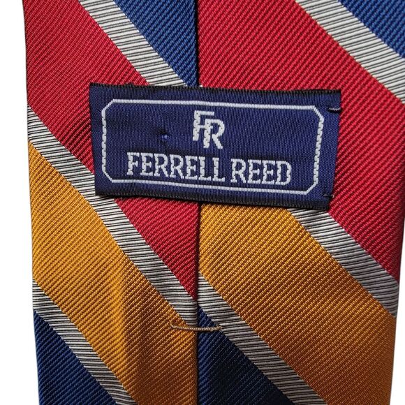 Ferrell Reed Men's Tie Vintage VTG Striped 100% Silk Woven Made By Hand Standard - Picture 2 of 4